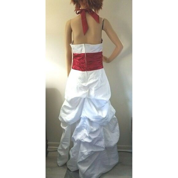 Size 13/14 Dress by Masquerade Juniors Formal Prom Wedding Gown White Red Trims - Picture 2 of 11